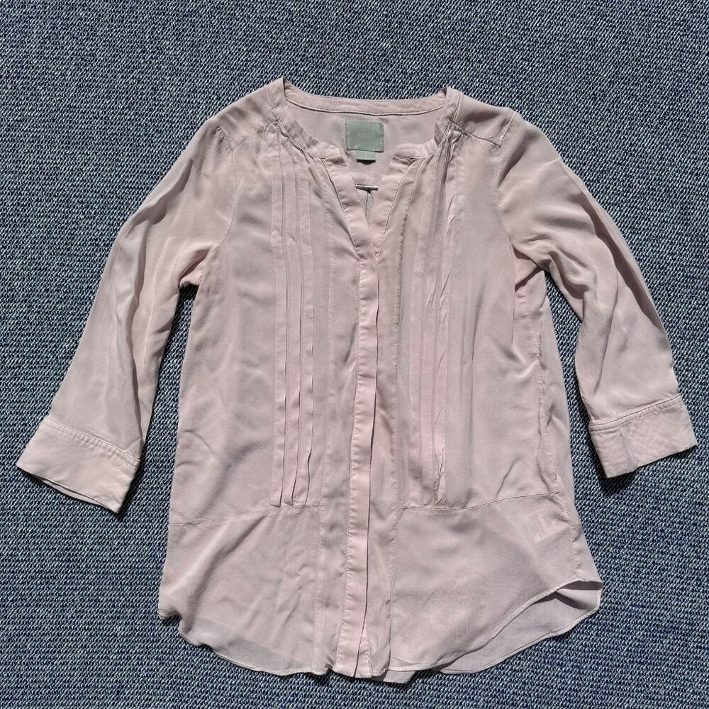 Maeve Soft Pink Lightweight Long Sleeve Top With Pleated Front Detail